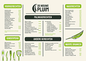 Onderlegger menu De Nieuwe Pluim